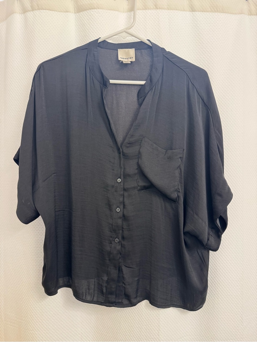 Vince Black Open Collar Button-Front Top